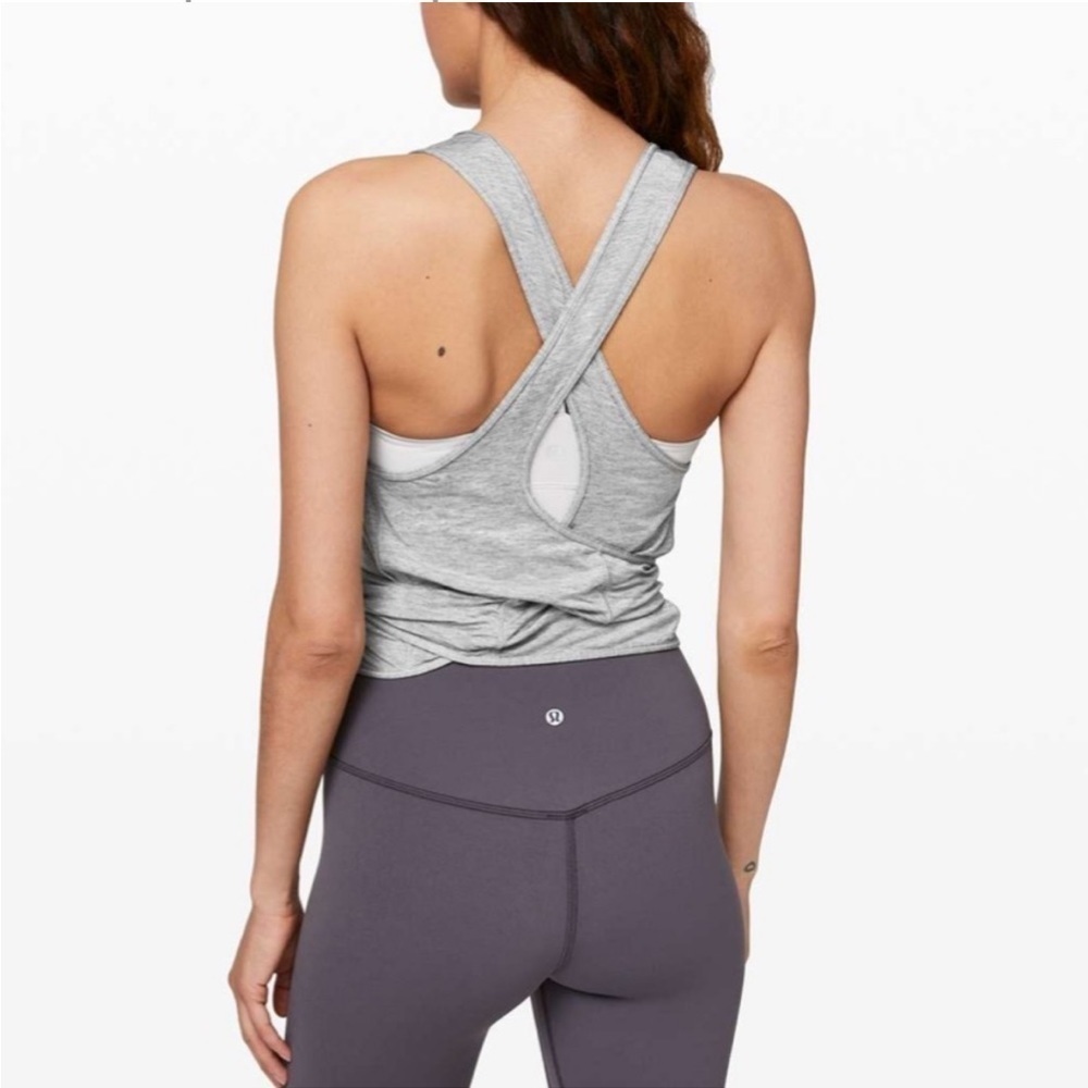 Lululemon Turn to Tie Wrap Tank Top Heathered Core Light Grey Yoga - Picture 2 of 11